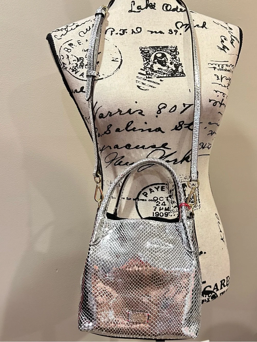 Frances Valentine Teeny Sweet Pea Snakeskin Embossed Metallic Leather Handbag_15